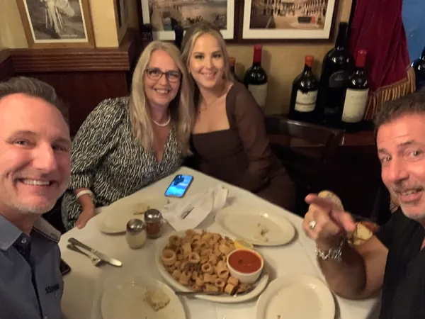 A dinner table selfie with Rob Lancit and three friends